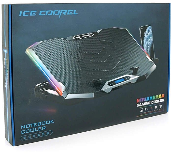 Охлаждающая подставка для ноутбука Ice Coorel K10 10-17" RGB Black (YT35671) - Фото 5 Охлаждающая подставка для ноутбука Ice Coorel K10 10-17" RGB Black (YT35671) - изображение 5