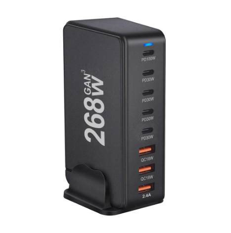 Зарядное устройство YMS-868 GAN 3 PRO USB Type-C, USB устройство док станция 8в1 3*USB, 5*type C 268W 1 порт 100Вт (519) - изображение 8