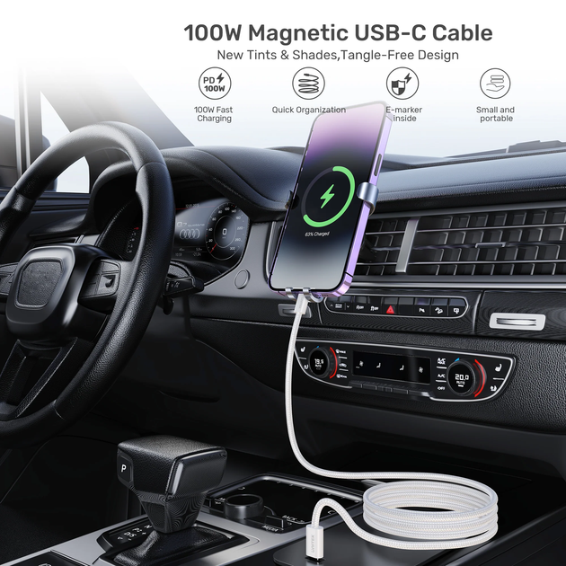 Кабель Unitek 100W Magnetic USB-C Cable White (C14141AWH01-1M) - зображення 6