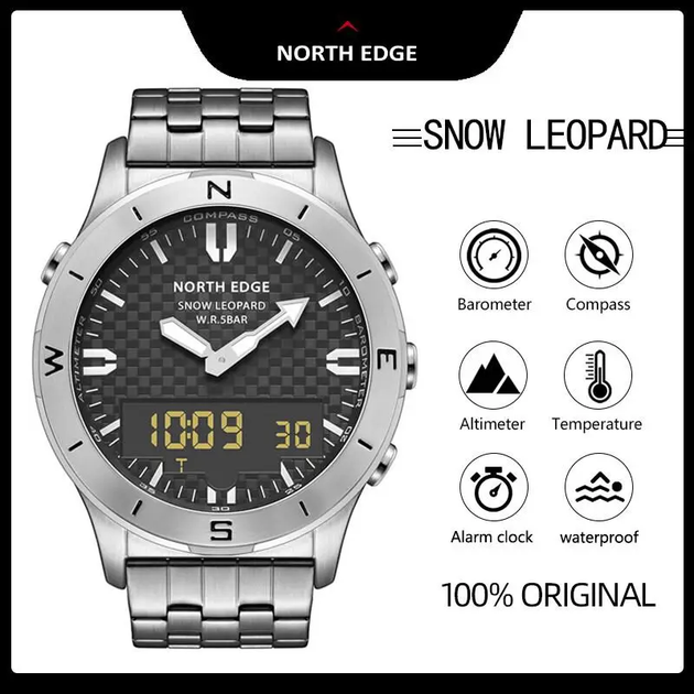 Кварцевые водонепроницаемые часы с компасом North Edge Snow Leopard 5 BAR с батарейкой - изображение 5