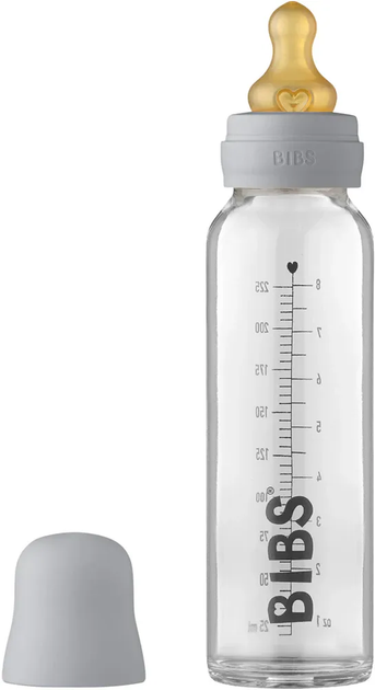Скляна дитяча пляшечка BIBS Baby Glass Bottle повний комплект 225 ml - Cloud - зображення 1
