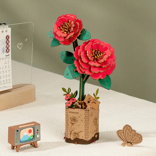 3D klocki Robotime Red Camellia TW031 (6946785119237) - obraz 4