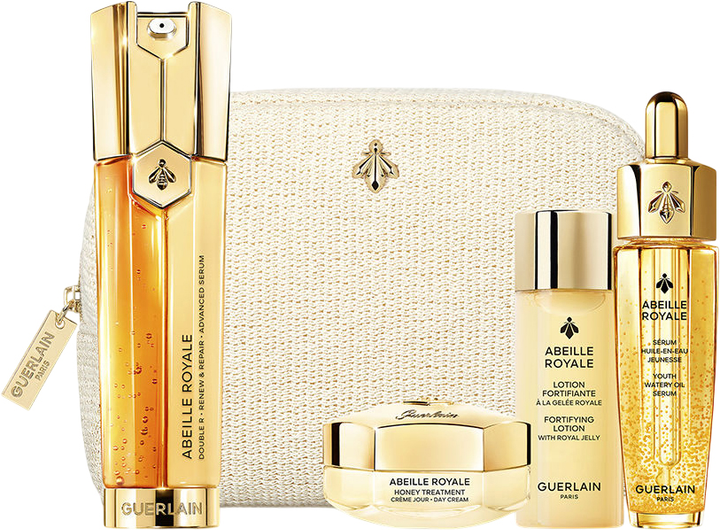 Набір для догляду за обличчям Guerlain Abeille Royale Денний крем 15 мл + Лосьйон 40 мл + Олія для обличчя 15 мл + Сироватка 50 мл + Косметичка (3346470620476) - зображення 1