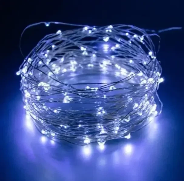 Гирлянда USB-цвет белый 100 Led 10m на медной проволоке работает от батареек Капля росы для нового года, для праздника, для ночного освещения, на день рождения - изображение 5