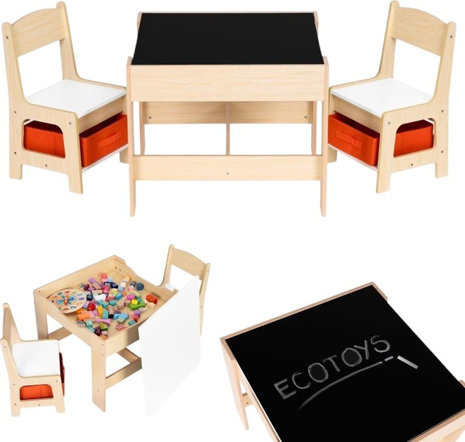 Zestaw dziecięcy EcoToys stół z 2 krzesełkami i blatem do rysowania kredą (ZKC-1C) (5905817006755) - obraz 3