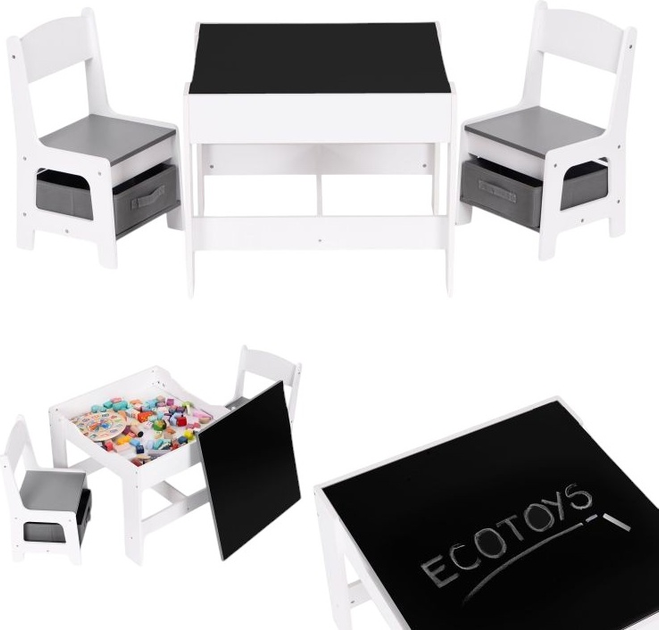 Дитячий комплект EcoToys стіл з 2 стільцями та стільницею для малювання крейдою (ZKC-1A) (5905817006793) - зображення 4