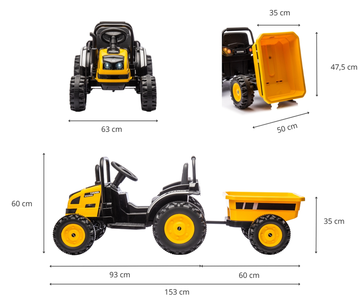Ciągnik elektryczny dla dzieci Milly Mally Farmer z przyczepą Yellow 5740 (5901761129076) - obraz 15
