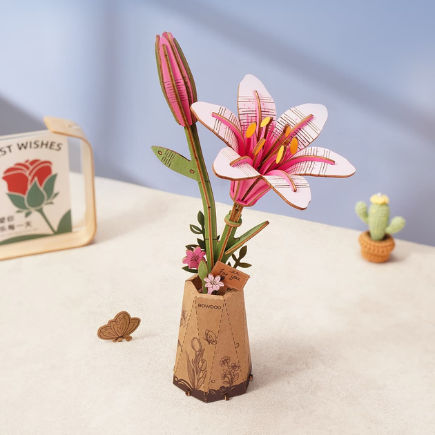 3D klocki Robotime Pink Lily TW071 (6946785121810) - obraz 3