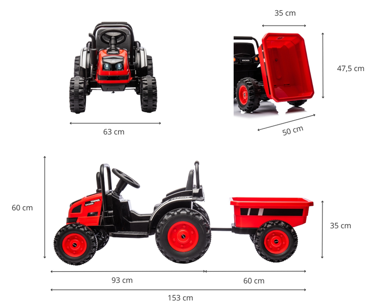 Ciągnik elektryczny dla dzieci Milly Mally Farmer z przyczepą Red 5741 (5901761129083) - obraz 14