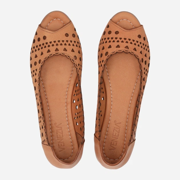 Baleriny damskie skórzane ażurowe z odkrytymi palcami Venezia A040LEBROBA118 39 (6UK) 25 cm Brązowe (5906140781722) - obraz 5