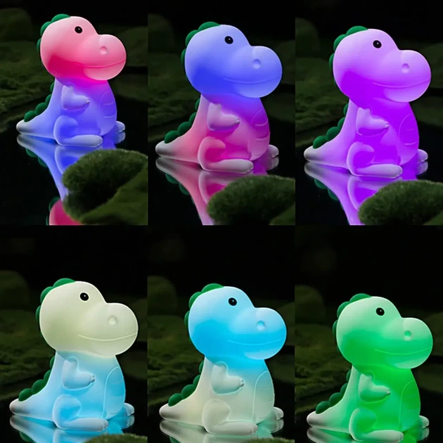 Ночник для детей игрушка Динозаврик Led RGB силиконовый со встроенным аккумулятором на 100 часов ночное освещение, детское освещение, лампа ночная - изображение 3