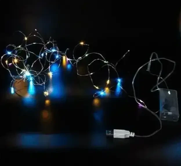 Гирлянда праздничная Xmas 30 Led 3M (Copper) Медная проволока (Капля Росы) M MULTI Работает от батареек+USB для нового года, для праздника - изображение 3