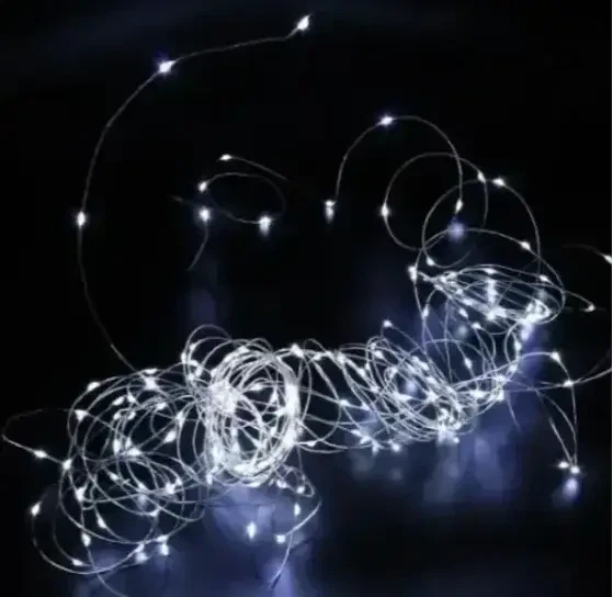 Гирлянда праздничная Xmas 30 Led 3M на медной проволоке (Капля росы) W WHITE от батареек+USB (300) HS HS для нового года, для праздника - изображение 3