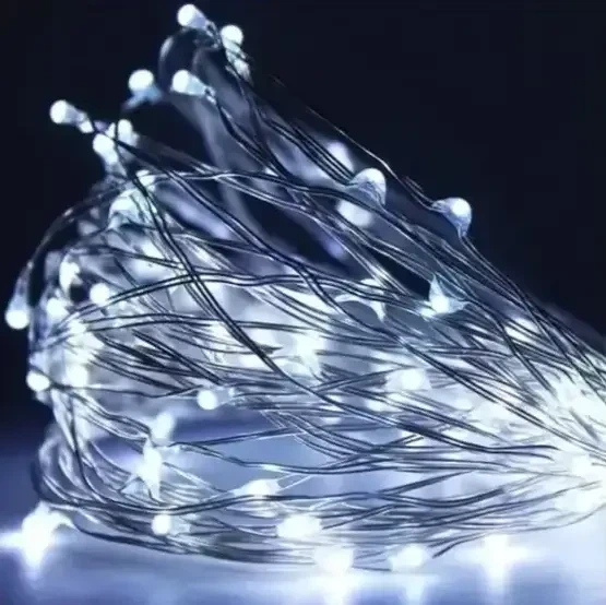 Гирлянда праздничная Xmas 30 Led 3M на медной проволоке (Капля росы) W WHITE от батареек+USB (300) HS HS для нового года, для праздника - изображение 5