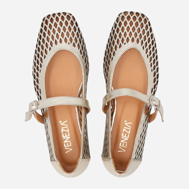 Baleriny damskie skórzane ażurowe z paskiem Venezia L094LEGOOBA034 38 (5UK) 24.4 cm Złote (5906140906507) - obraz 5