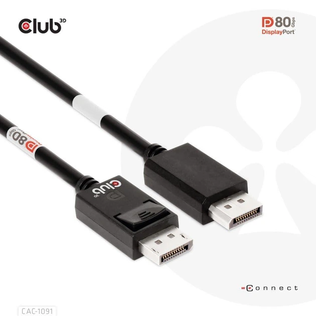 Кабель Club 3D Displayport v2.1 [VESA Certified] 8K@60Hz, 4K@240Hz 80Gbps 1.2м чорний (CAC-1091) - зображення 8