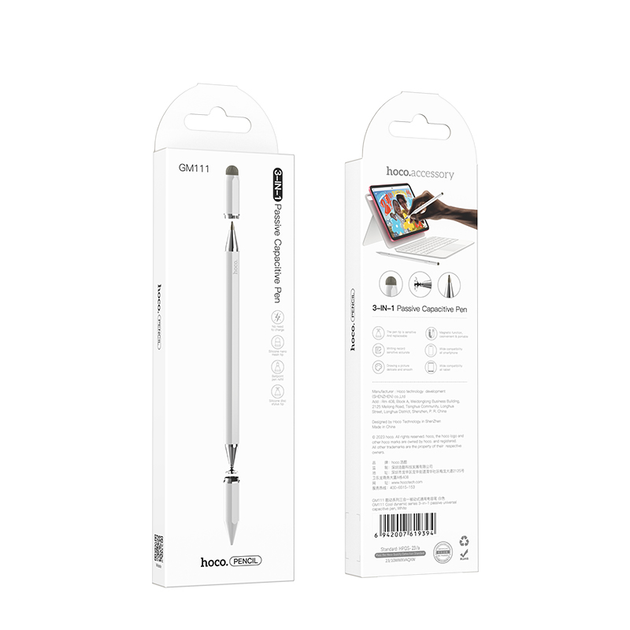 Стилус HOCO GM111 Cool dynamic series 3-in-1 passive universal capacitive pen White (6942007619394) - изображение 2