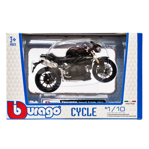 Игрушечный мотоцикл Triumph Speed Triple 2011 Black, 1:18, Bburago - изображение 3