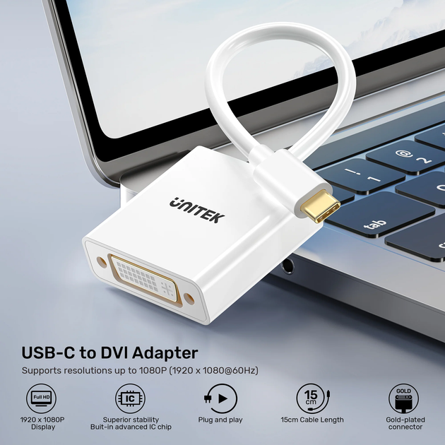 Adapter Unitek USB-C to DVI White (V1429A01) - obraz 12