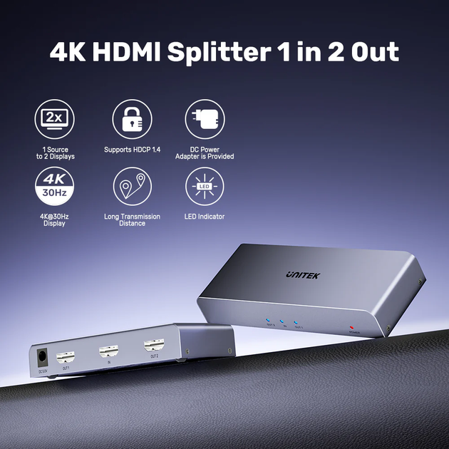 Сплітер Unitek 4K HDMI Splitter 1 In 2 Out (V1130A01) - зображення 11