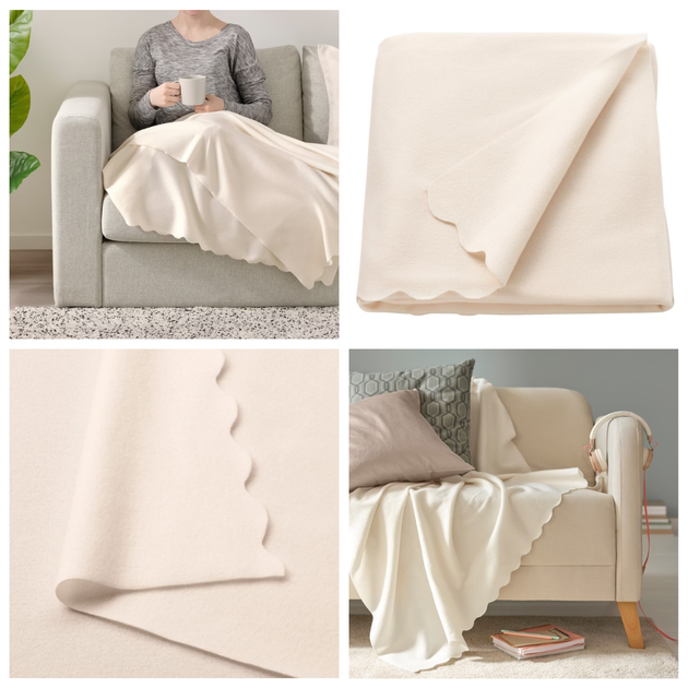 Мягкий однотонный плед IKEA THORGUN 120x160 см бежевое (кремовое) флисовое тёплое покрывало 805.127.99 - Фото 2 Мягкий однотонный плед IKEA THORGUN 120x160 см бежевое (кремовое) флисовое тёплое покрывало 805.127.99 - изображение 2