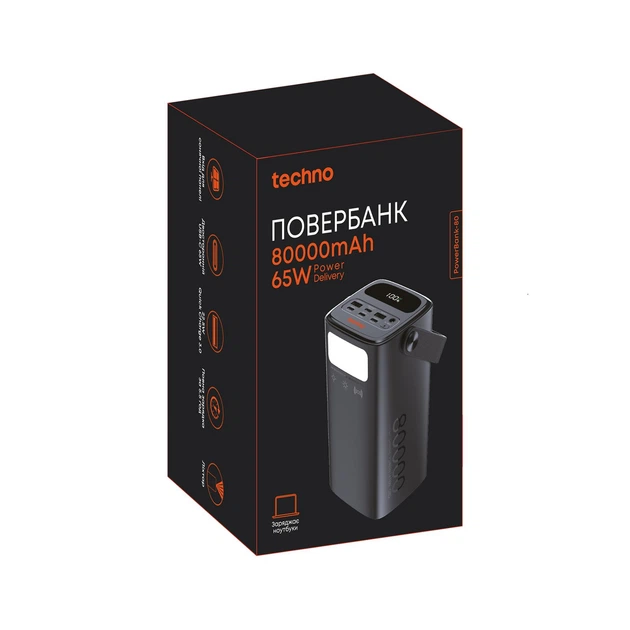 УМБ Techno PowerBank-80 80000 mAh, 65 W, 2хUSB-С, 2хUSB-A Black (powerbank-80) - зображення 11