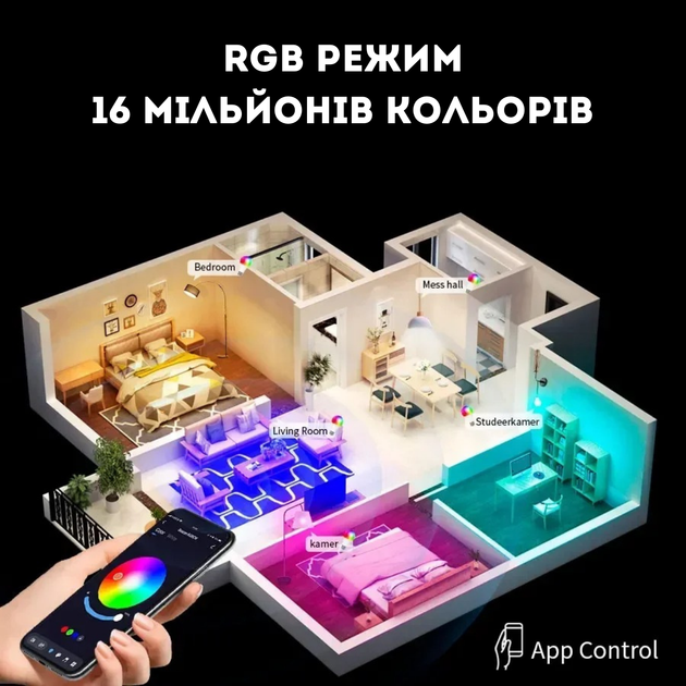 Розумна лампочка RGB смарт лампа Е14 з керуванням з телефону wifi - зображення 11