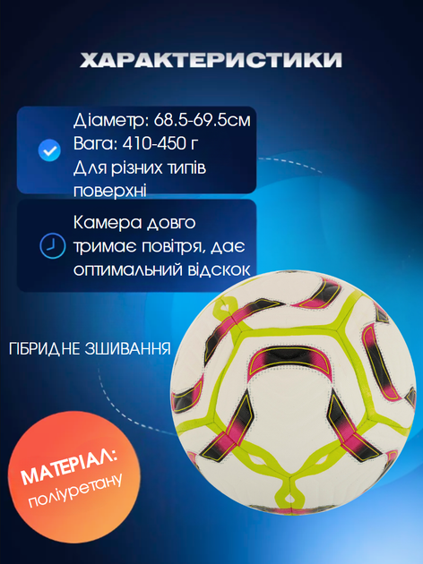 М'яч футбольний №5 PU ламінований гібридне прошиття HYBRID SOCCERMAX FB-4167 (PU, білий) - изображение 2