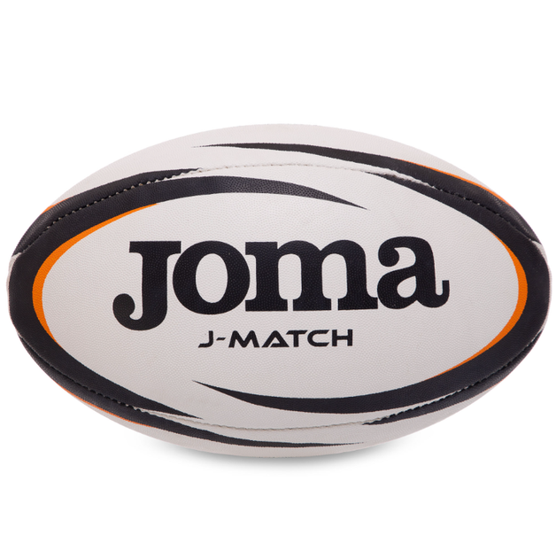 М'яч для регбі ручне зшивання Joma J-MATCH 400742-201 (гума, поліестер, бавовна, №5, чорно-біло-помаранчевий) - изображение 3