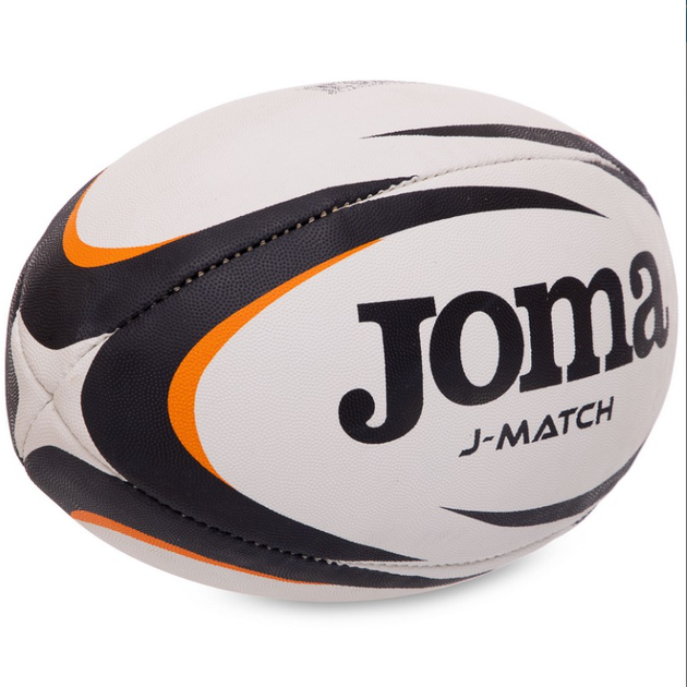 М'яч для регбі ручне зшивання Joma J-MATCH 400742-201 (гума, поліестер, бавовна, №5, чорно-біло-помаранчевий) - изображение 4