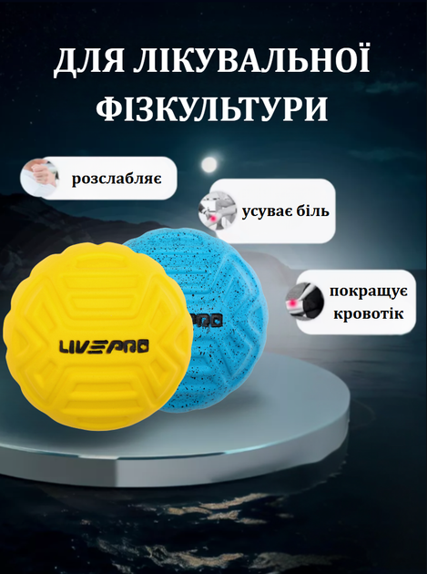 М'яч масажний для МФР ø6см 2 штуки LivePRO Foot massage ball LP8507 (PU, d-6см, блакитний та жовтий) - изображение 2