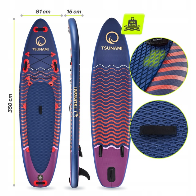 Надувна SUP дошка TSUNAMI 350 см з веслом Wave (P-5907739314246) - зображення 9
