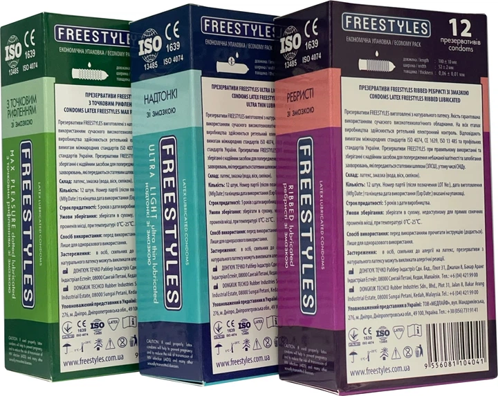 Набор презервативов Freestyles Ultra Light + Ribbed + Max Pleasure 3 упаковки по 12 шт (ROZ6501053589) - изображение 5