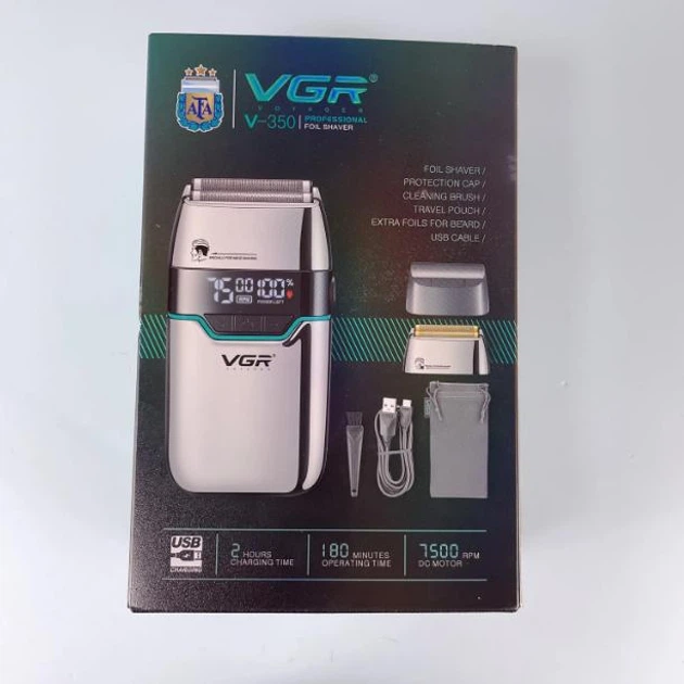 Аккумуляторная электробритва шейвер для бритья бороди, усов и голови с USB и LED-дисплеем VGR V-350 Pro Серебристый - изображение 7