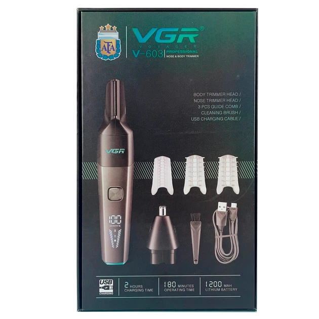 Аккумуляторный триммер для бровей, носа и ушей с USB и LED-дисплеем VGR V-603 Pro Черный - изображение 7