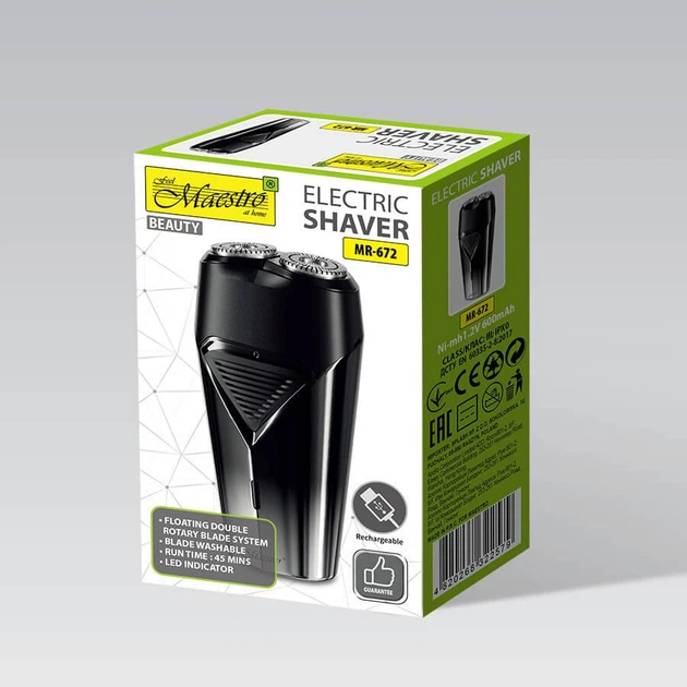 Аккумуляторная электробритва для бритья бороды и усов с USB Maestro MR-672 Pro Черный + Щетка - изображение 4