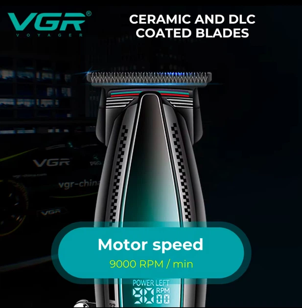 Аккумуляторный триммер для стрижки бороды и усов с USB и LED-дисплеем VGR V-992 Pro Черный + Масло - изображение 7