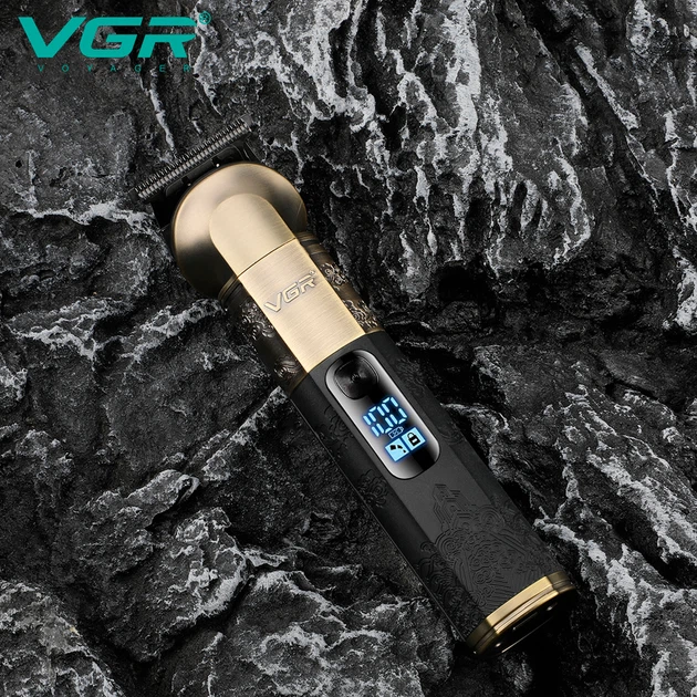 Аккумуляторный триммер для стрижки бороды и усов с USB и LED-дисплеем VGR V-296 Pro Золотистый + Масло - изображение 7