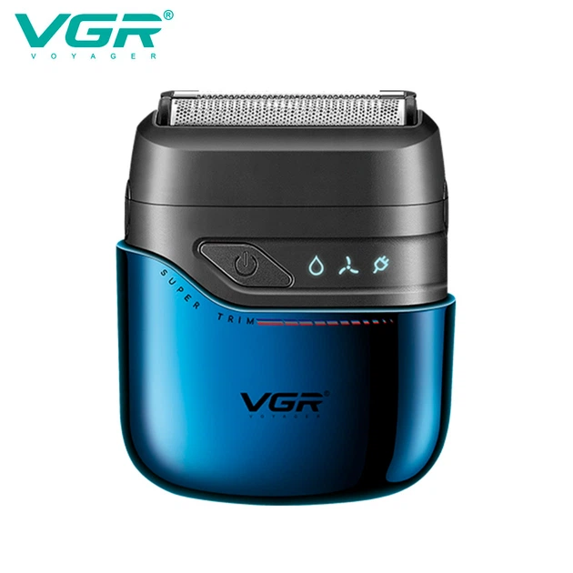 Аккумуляторная электробритва шейвер для бритья бороды и усов с IPX7, USB и LED-дисплеем VGR V-364 Pro Синий + Щетка - изображение 3