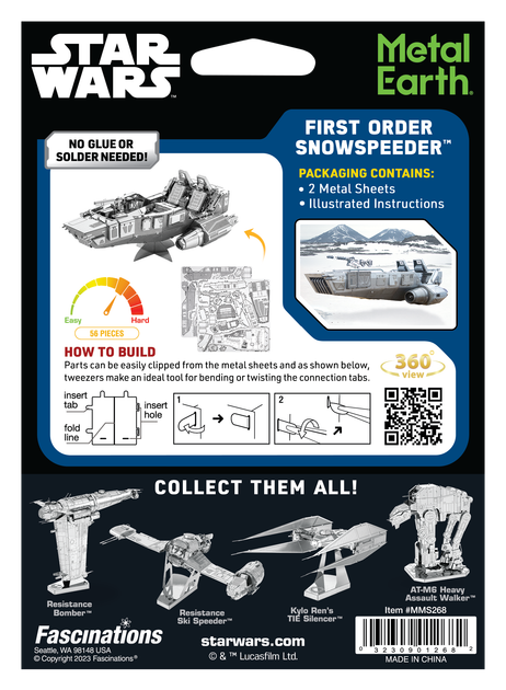 Металевий 3D конструктор "Корабель Star Wars First Order Snowspeeder", Metal Earth, MMS268 - Фото 8 Металевий 3D конструктор "Корабель Star Wars First Order Snowspeeder", Metal Earth, MMS268 - зображення 8
