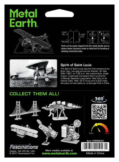 Металлический 3D конструктор "Самолет Spirit of Saint Louis", Metal Earth, MMS043 - Фото 8 Металлический 3D конструктор "Самолет Spirit of Saint Louis", Metal Earth, MMS043 - изображение 8