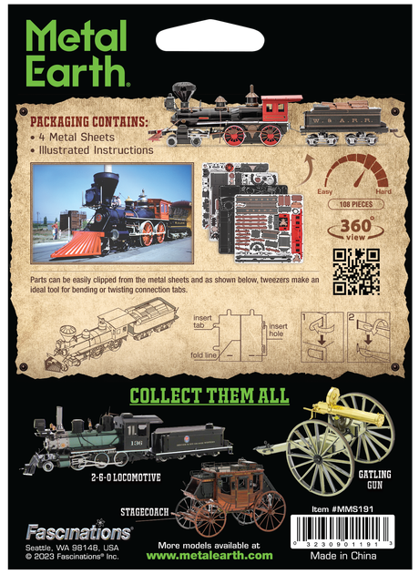 Металлический 3D конструктор "Wild West 4-4-0 Locomotive" - Фото 8 Металлический 3D конструктор "Wild West 4-4-0 Locomotive" - изображение 8