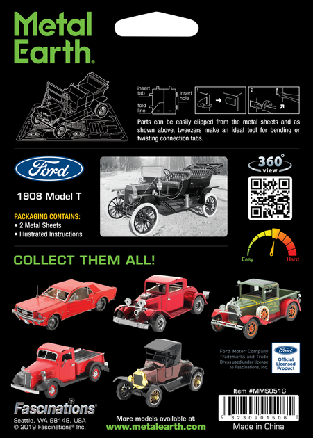 Металевий 3D конструктор "1908 Ford Model Т, зелений", Metal Earth, MMS051G - Фото 8 Металевий 3D конструктор "1908 Ford Model Т, зелений", Metal Earth, MMS051G - зображення 8