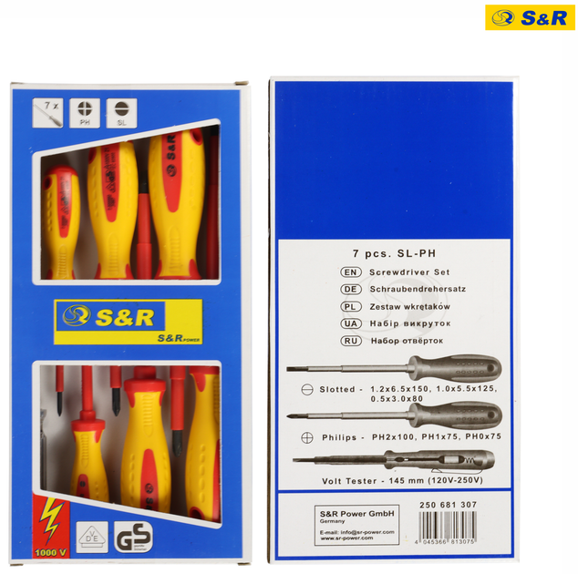 Набор отверток S&R Профи 1000 В PH-SL-Тестер 7 шт (250681307) - изображение 7