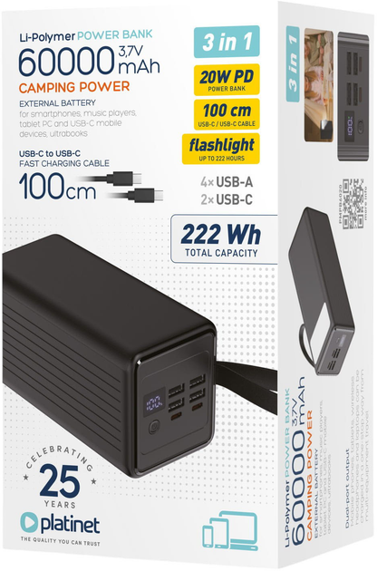 Powerbank Platinet 60000 mAh 20W Black (PMPB6020) - obraz 4