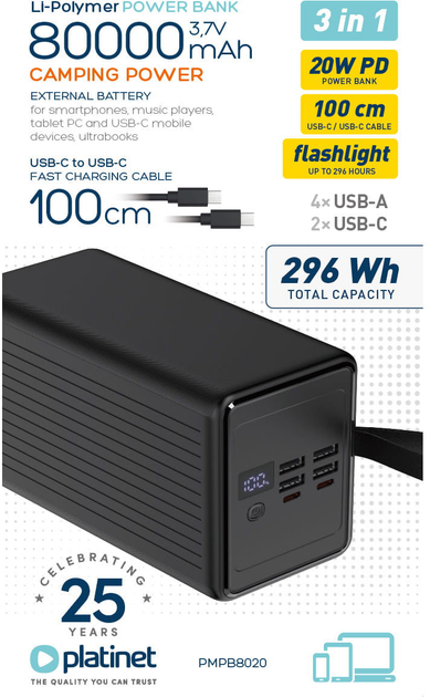 УМБ Platinet 80000 mAh 20W Black (PMPB8020) - зображення 6