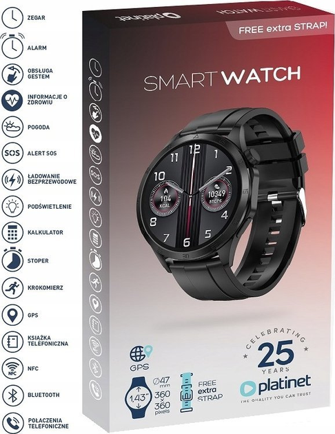 Smartwatch Platinet Bluetooth 5.1, GPS, NFC Black (PSMART20B) - obraz 4