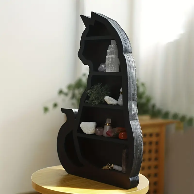 Полка настенная из дерева для украшений Черный кот 20×35×8см (JDT-0846901) - изображение 3