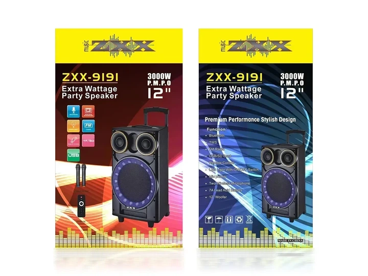 Акустическая переносная колонка ZXX 60Вт 12 дюймов TWS FM USB Bluetooth LED 2 микрофона - изображение 5