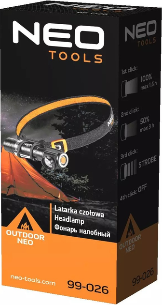 Latarka czołowa akumulatorowa NEO Tools LED CREE XML T6 99-026 Czarny (5907558451245)   - obraz 4